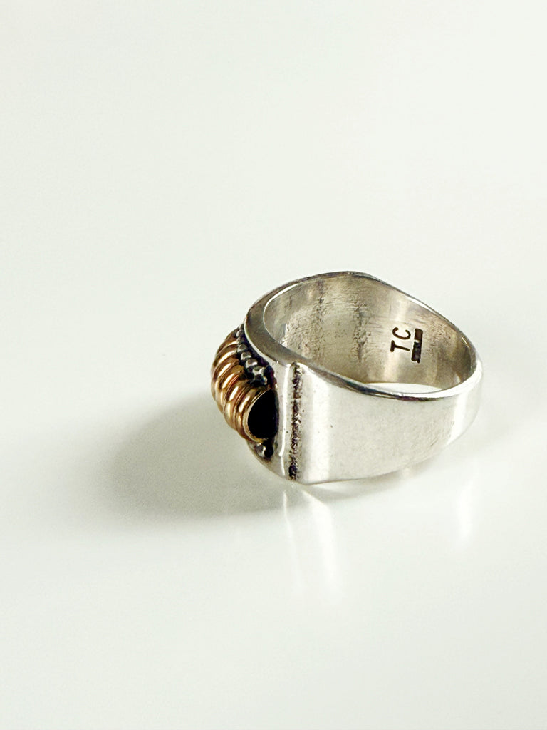 Inside of vintage Thomas Charley ring showing TC STERLING hallmark