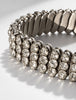 Close-up of vintage rhinestone bracelet showing flexible accordion-style construction