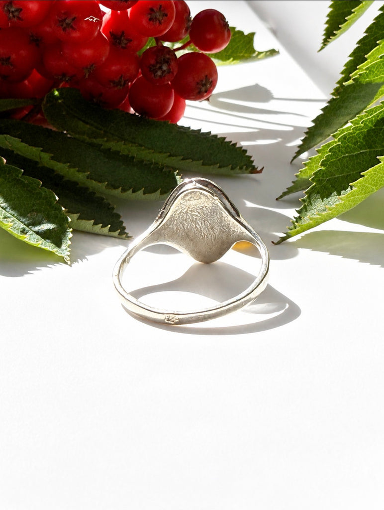 Back view of Baltic amber ring 