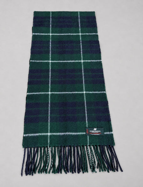 Vintage Lochcarron Douglas Modern tartan lambswool scarf in green and navy with fringe
