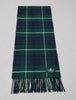 Vintage Lochcarron Douglas Modern tartan lambswool scarf in green and navy with fringe