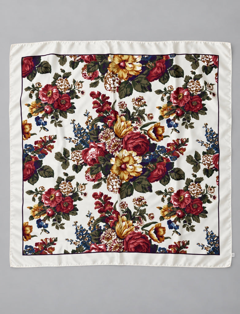 Vintage Italian floral square scarf with cream background and colourful flower print