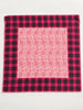 Vintage pink and black plaid square scarf with pale pink botanical centre