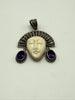 Vintage 925 silver goddess pendant with cream carved face purple stones and oxidized silver detailing