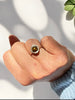 Vintage cognac amber silver ring worn on hand showing size and warm amber colour