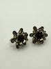 Vintage black enamel rhinestone flower screw back earrings