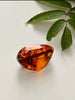 Close-up of natural Baltic amber brooch showing organic polished gemstone shape