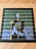 Large vintage Picasso art scarf with green striped background and Cubist figurative print.  