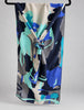 Anne Klein silk scarf with abstract cobalt blue aqua navy grey and ivory print