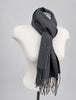 Vintage Enzo Mantovani 100% cashmere charcoal grey fringed scarf on mannequin