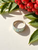 Top view of sterling silver opal wide band ring