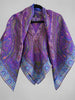 Vintage purple paisley wool square scarf draped to show pattern and colours