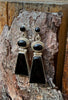 Vintage sterling silver black onyx drop earrings showing three-tier geometric design