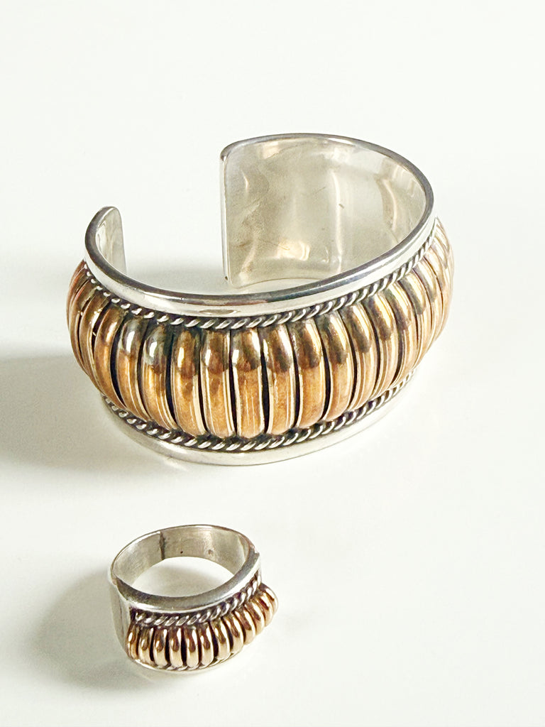 Thomas Charley two-tone sterling silver cuff bracelet and matching ring