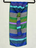Vintage colourful striped long scarf in blue green purple yellow black and white.