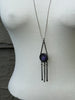 Vintage Lysgaard Design Denmark pewter and purple cabochon pendant necklace displayed on bust