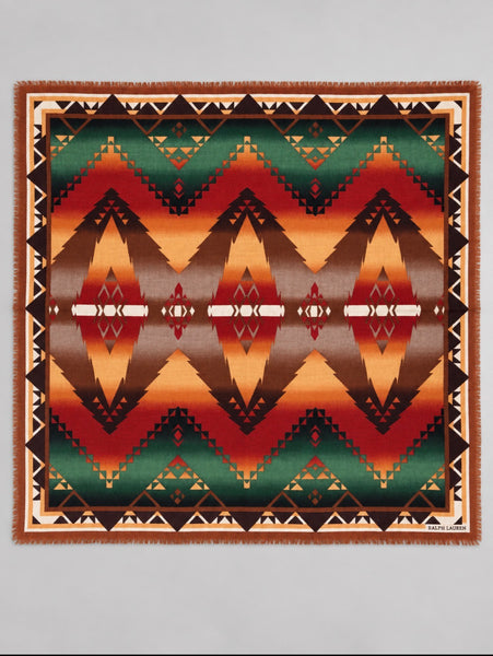 Vintage Ralph Lauren Southwestern geometric wool scarf in green orange red cream and tan
