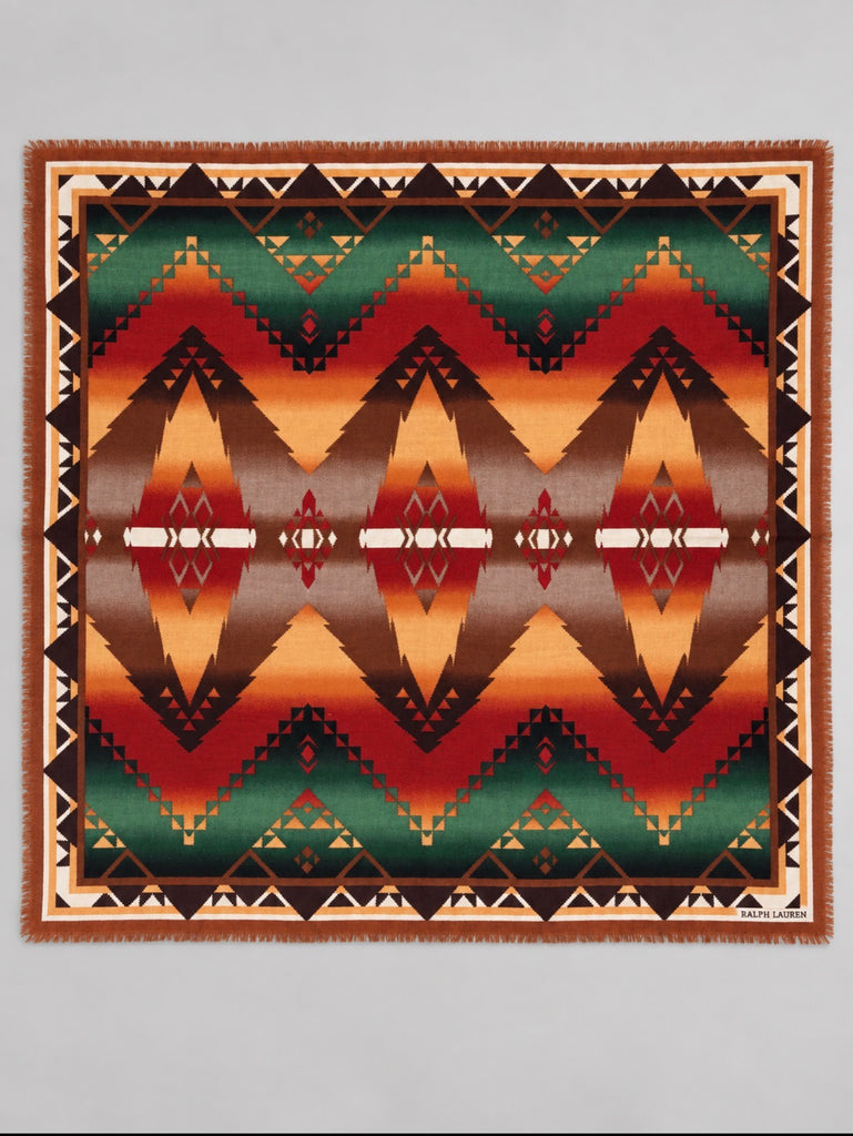 Vintage Ralph Lauren Southwestern geometric wool scarf in green orange red cream and tan