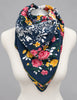 Vintage silk floral square scarf tied and styled around the neck