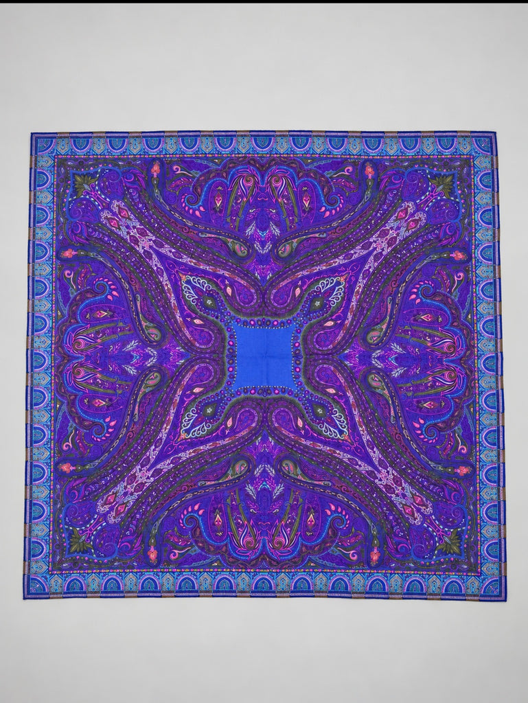 Vintage Liz Claiborne purple paisley wool square scarf Made in Japan