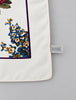 Vintage Italian floral square scarf showing polyester tag, cream border and colourful botanical design