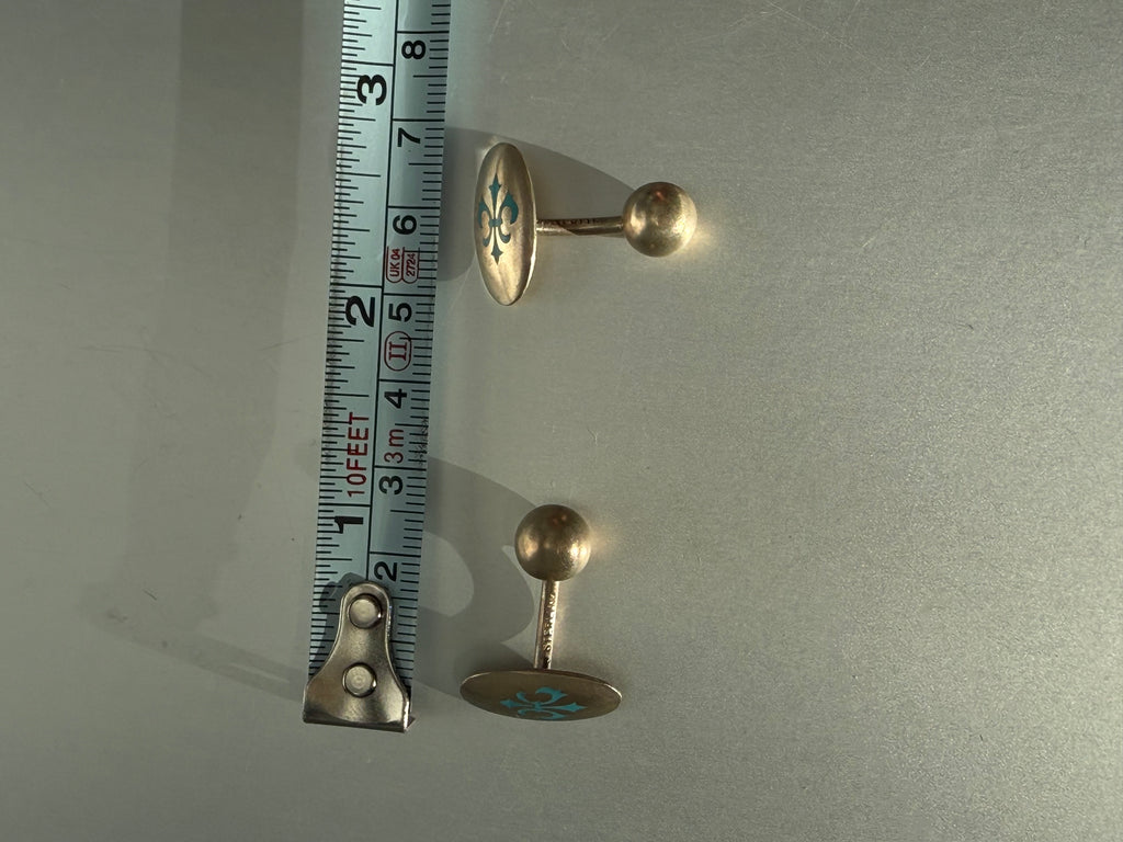 Vintage sterling silver cufflinks showing measurements