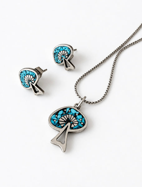 Vintage turquoise mosaic necklace and matching earring jewellery set