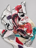 Aker Sport square scarf with rose coral teal and black abstract floral print