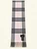 Vintage Barbour pink grey and cream plaid wool cashmere scarf with fringed ends