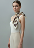 Vintage Jeanne Lanvin Paris silk scarf styled around the neck with brown and ivory floral design