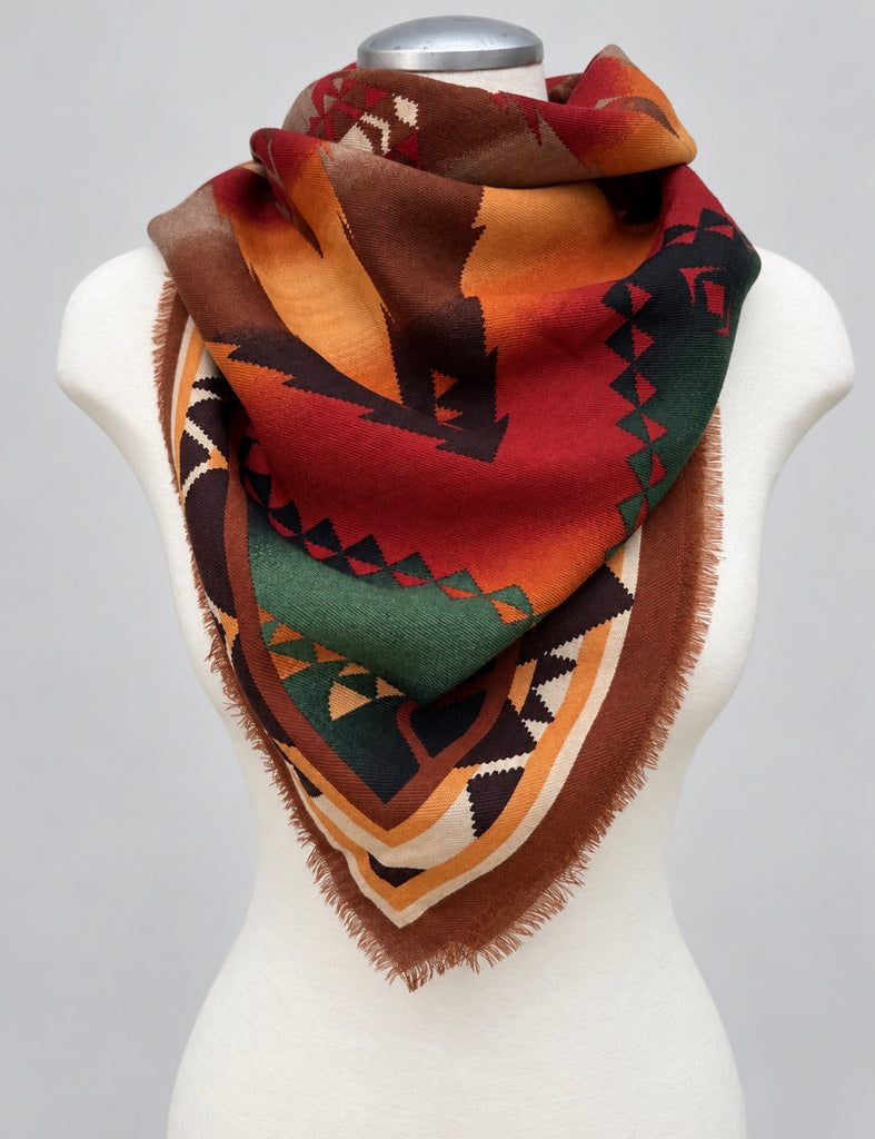 Vintage Ralph Lauren geometric wool scarf styled around the neck
