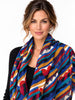 Vintage Liberty Bauhaus wool scarf styled over the shoulders