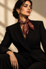 Vintage burgundy floral wool scarf styled around the neck