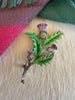 Vintage Scottish thistle brooch with purple enamel flowers, green leaves and silver-tone metal