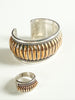 Matching Thomas Charley sterling silver cuff bracelet and ring displayed together