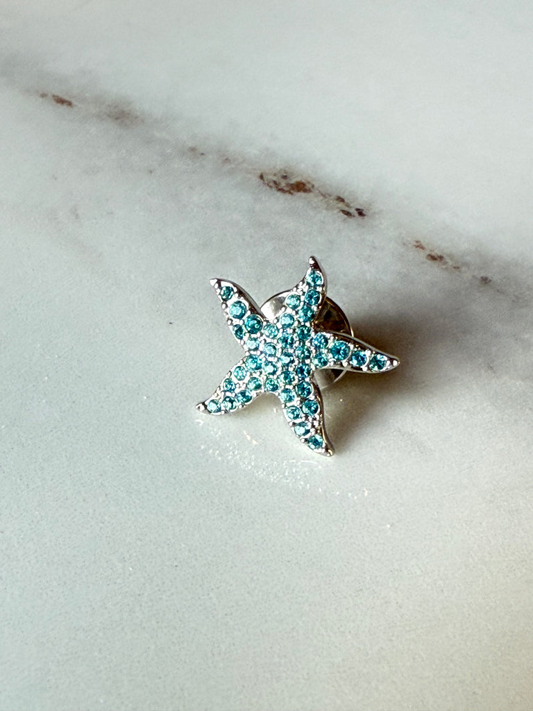Swarovski 2006 Eternity starfish pin with aqua and indicolite-blue crystal pavé