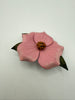 Vintage Alberta Wild Rose leather brooch with hand-shaped pink petals textured centre and green leaves