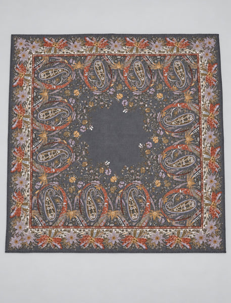 Vintage 1990s Liz Claiborne wool square scarf with plum paisley and floral border