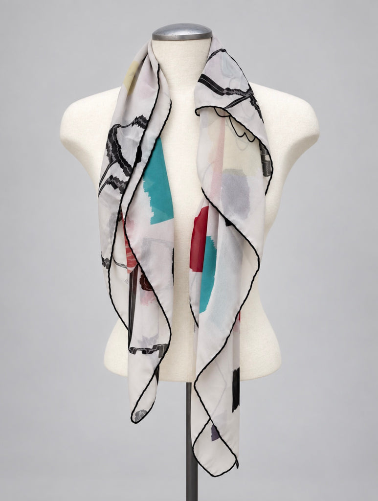 Aker Sport floral square scarf styled on mannequin showing lightweight drape