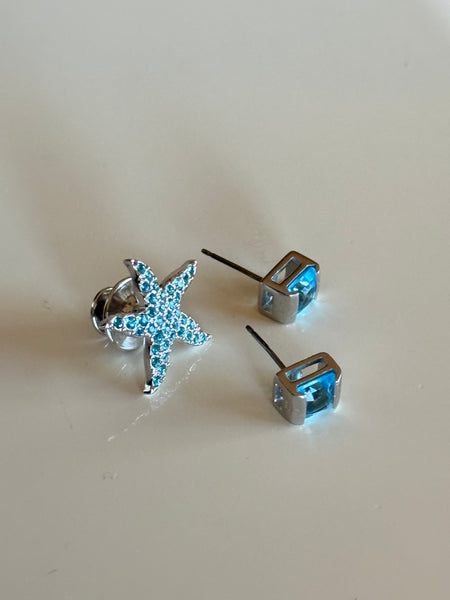 Swarovski Crystal Society 2006 Eternity starfish pin with coordinating blue crystal stud earrings