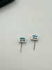 Back view of Swarovski blue crystal stud earrings showing pierced posts and silver settings