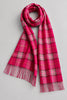 Neiman Marcus fuchsia plaid cashmere scarf draped to show checked pattern
