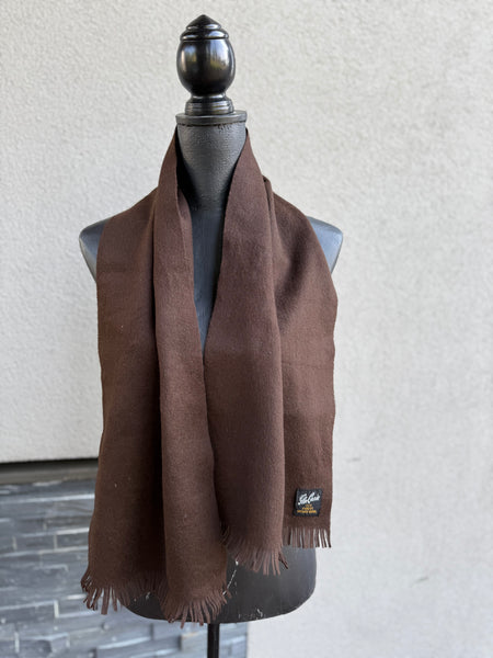 Vintage Glen Currie chocolate brown Botany wool scarf with fringed ends. 