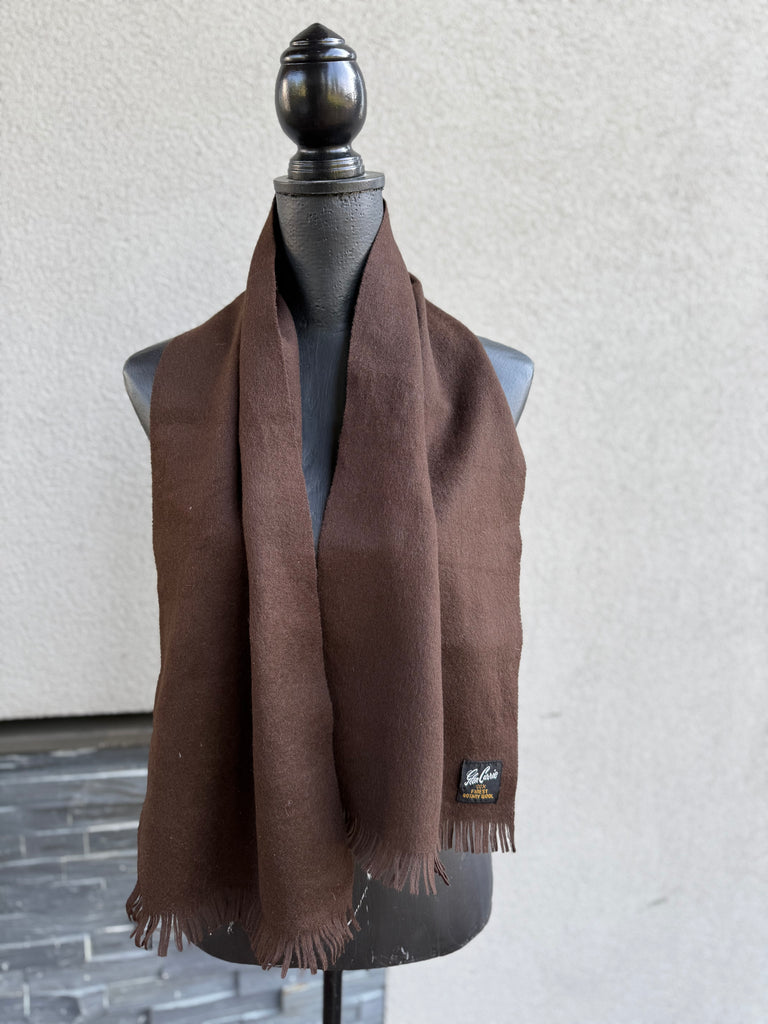 Vintage Glen Currie chocolate brown Botany wool scarf with fringed ends. 