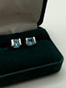 Blue Swarovski crystal stud earrings in jewellery presentation box
