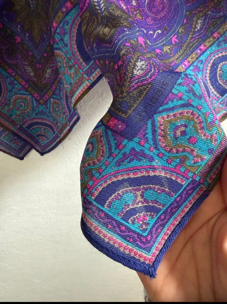 Close-up of Liz Claiborne wool scarf showing colourful paisley print