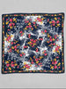 Vintage 1980s navy silk square scarf with pink roses and yellow floral print