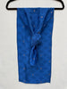 Vintage cobalt blue silk scarf with small gold geometric pattern. 