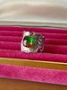 Ammolite sterling silver statement ring displayed in pink jewellery box