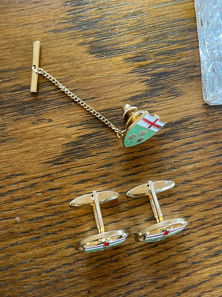Reverse of vintage Ontario crest cufflinks showing fastening mechanisms